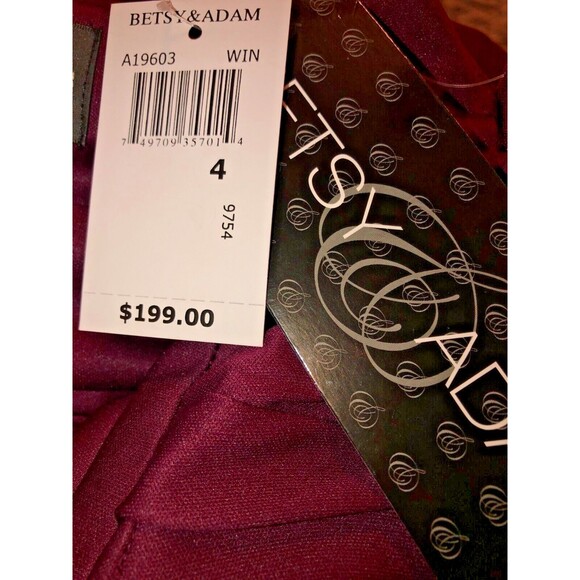 NWT! Betsy & Adam Jeweled Wine Color Size 4 Formal Gown Peek A Boo Sleeve - Picture 9 of 15